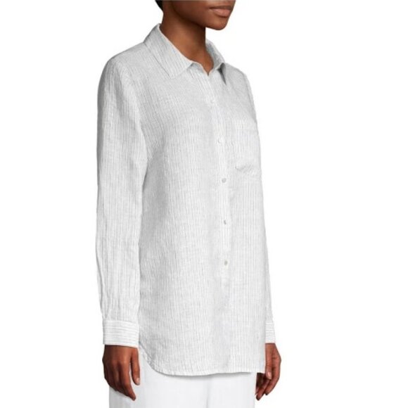 🎁 Eileen Fisher Mini Striped Organic Linen Shirt - Picture 3 of 7